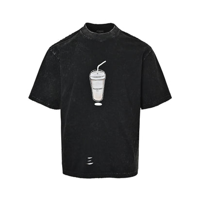 Balenciaga hot diamond milk tea cup distressed washed short sleeves