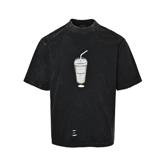 Balenciaga hot diamond milk tea cup distressed washed short sleeves
