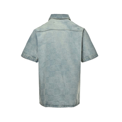 Louis Vuitton 25ss checkerboard denim short-sleeved shirt