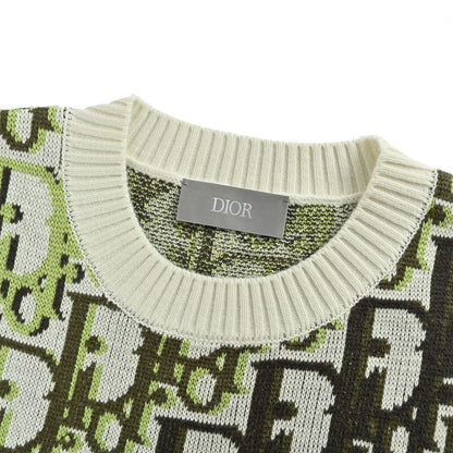 Dior fluorescent green jacquard crew neck knitted sweater