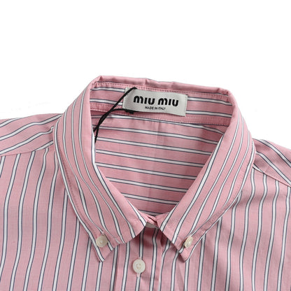 Miu Miu pink vertical striped long-sleeved shirt