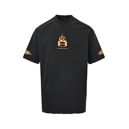 Balenciaga/Balanciaga 24ss flame print distressed short sleeves