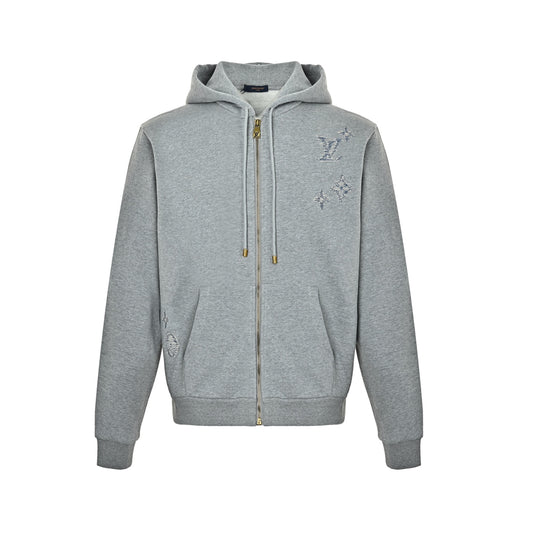 Louis Vuitton sketch embroidered zipper hooded sweatshirt jacket