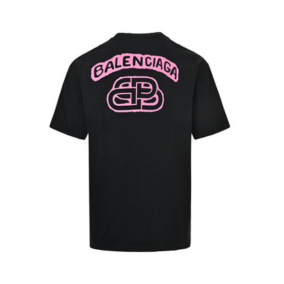 Balenciaga lock letter graffiti printed hole short sleeves