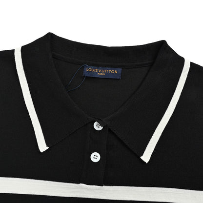 Louis Vuitton striped signature letter jacquard knitted Polo short sleeves