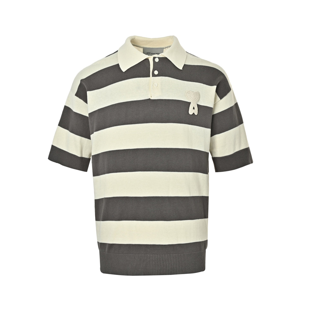 Ami Paris crocheted love embroidered striped knitted Polo short sleeves