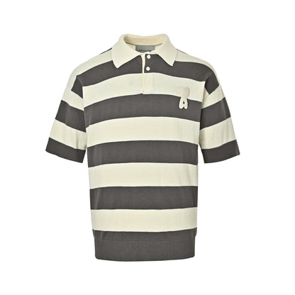 Ami Paris crocheted love embroidered striped knitted Polo short sleeves