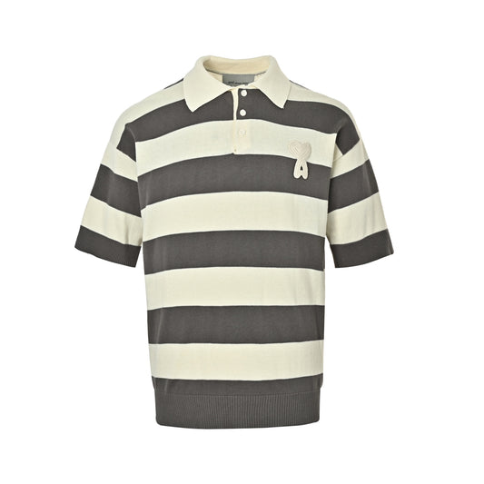 Ami Paris crocheted love embroidered striped knitted Polo short sleeves