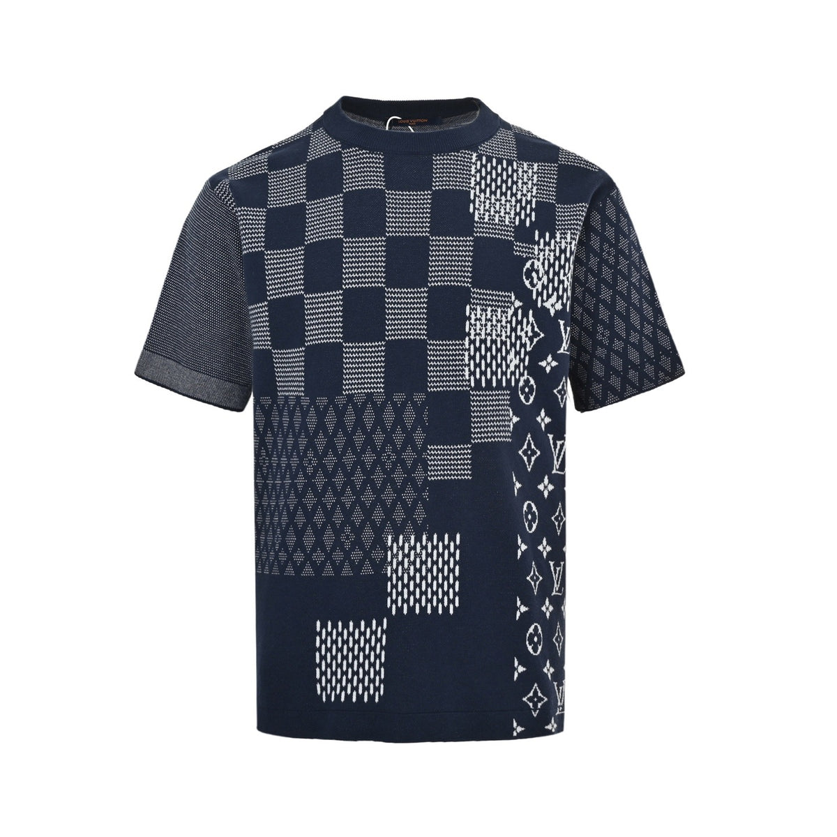 Louis Vuitton 26ss checkerboard pattern jacquard knitted short sleeves