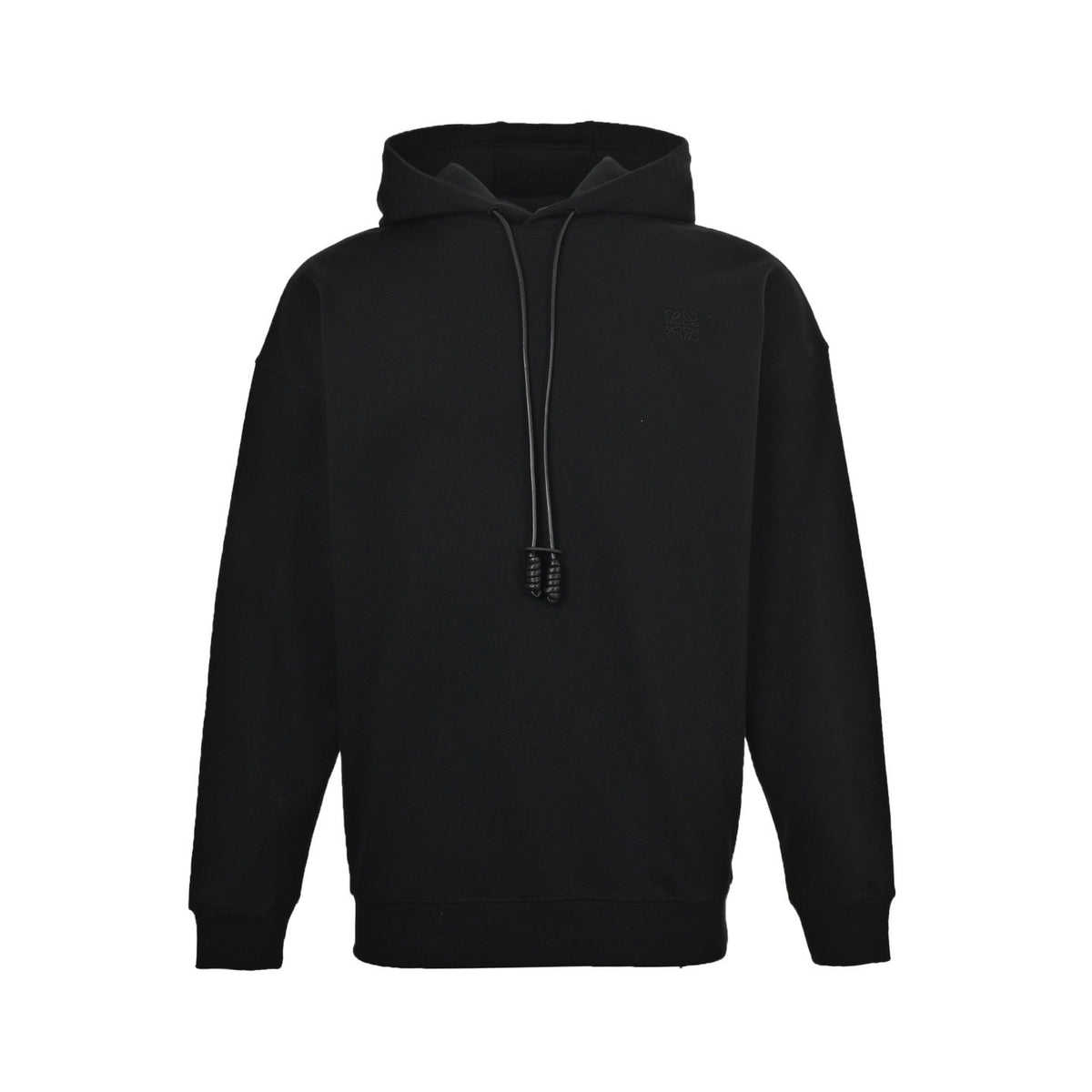 Loewe/Luo Yiwei 24Fw leather drawstring embroidered logo hooded sweatshirt