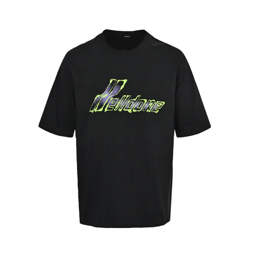 WE11DONE fluorescent graffiti gradient letter print short sleeves