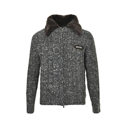 Miu Miu 25Fw mink collar fur and wool zipper jacket
