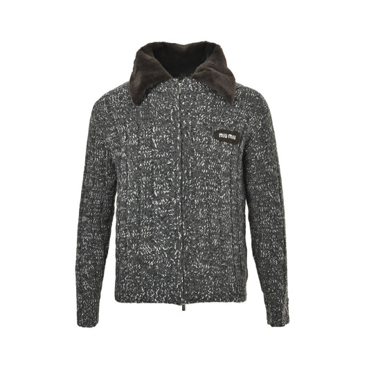 Miu Miu 25Fw mink collar fur and wool zipper jacket