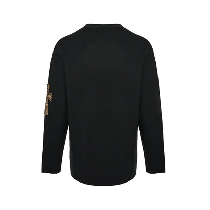 Chrome Hearts/Chrome Heart patched leopard print leather label sweater cardigan