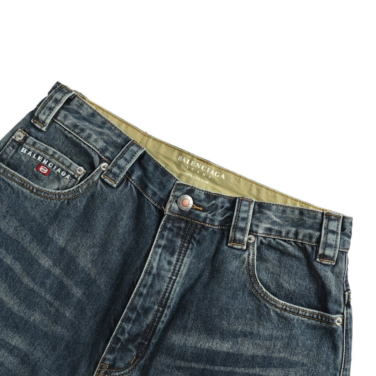 Balenciaga 25ss pocket embroidered washed frayed straight loose jeans