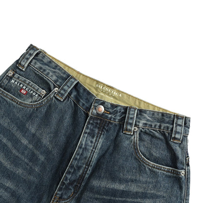 Balenciaga 25ss pocket embroidered washed frayed straight loose jeans