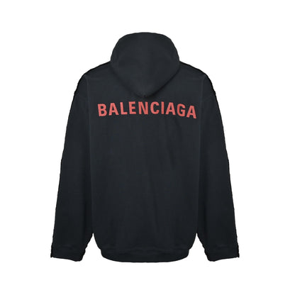 Balenciaga embroidered patchwork hooded denim jacket