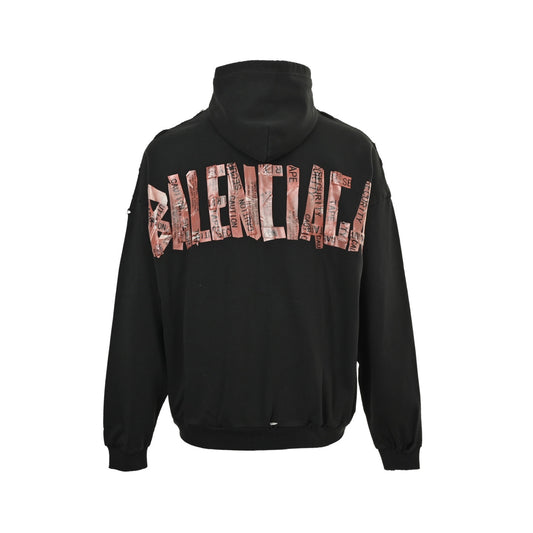 Balenciaga/Balanciaga 25Fw red textured paper letter tape zipper hooded jacket