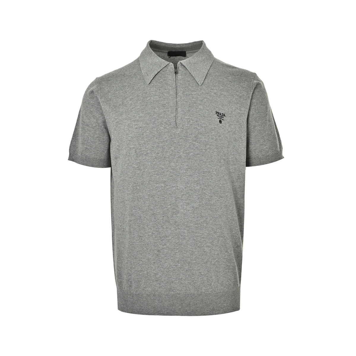 Prada Inverted triangle wool embroidered half-zip Polo short sleeves