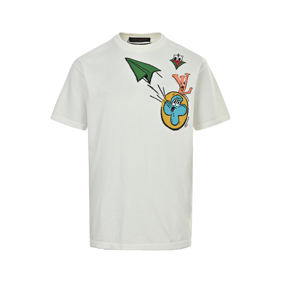 Louis Vuitton cartoon paper airplane jacquard knitted short sleeves