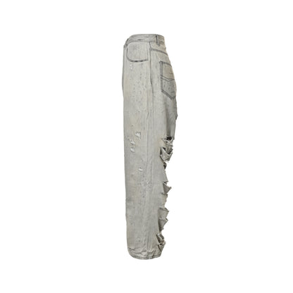 Balenciaga/Balanciaga 24FW white large destruction knife cut jeans