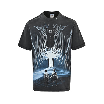 SAINT MICHAEL Final Chapter Earth Ring Print Distressed Retro Washed Short Sleeves