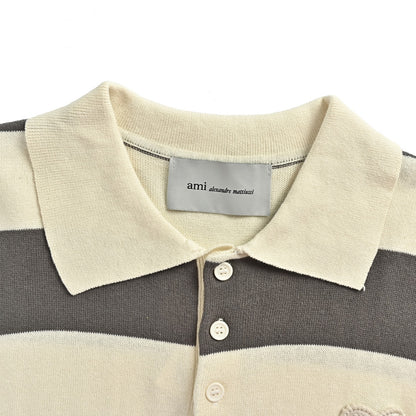 Ami Paris crocheted love embroidered striped knitted Polo short sleeves