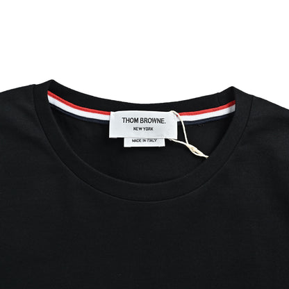ThomBrowne/Thom Brown plain yarn-dyed four-stripe short sleeves