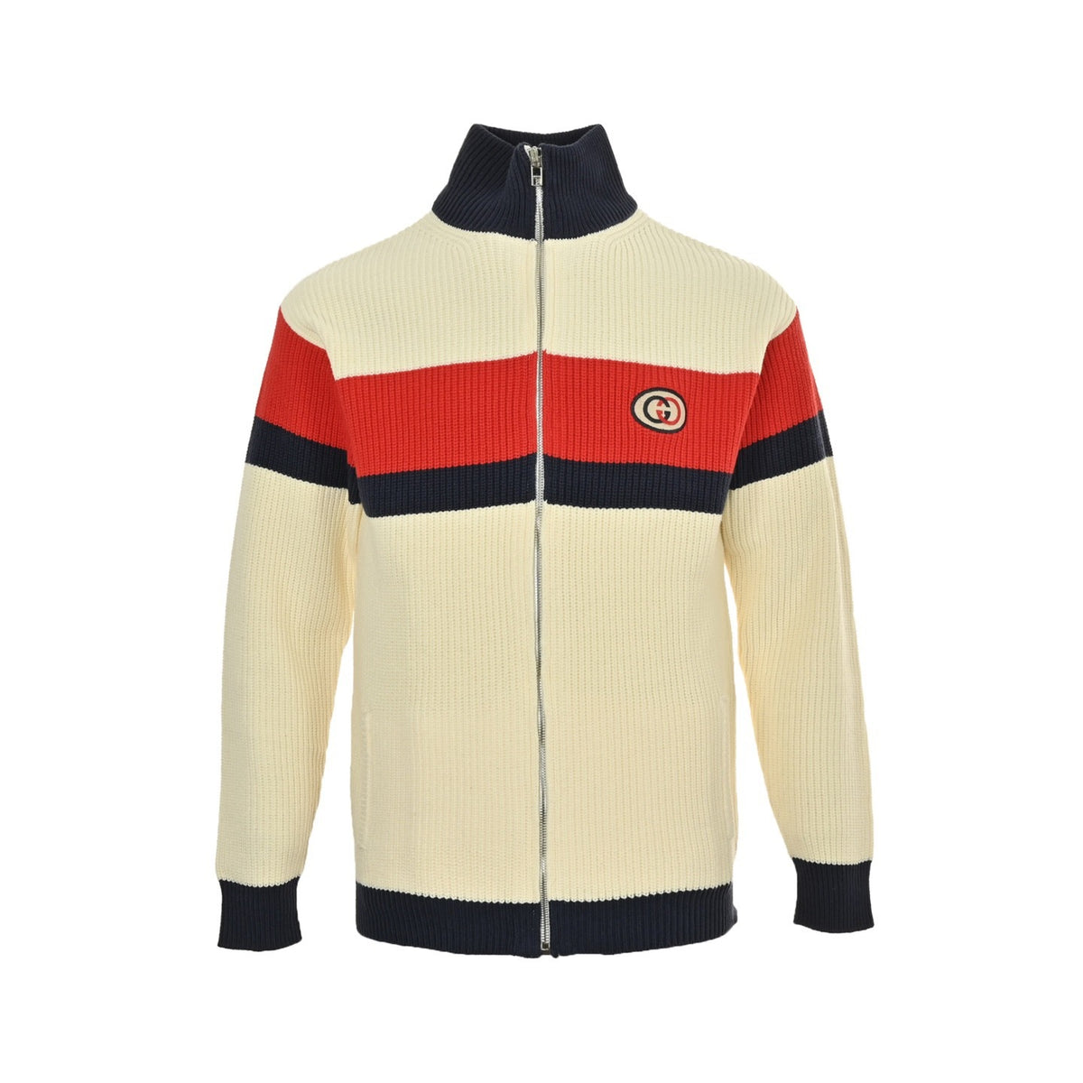 Gucci 25Fw contrast striped zipper knitted jacket
