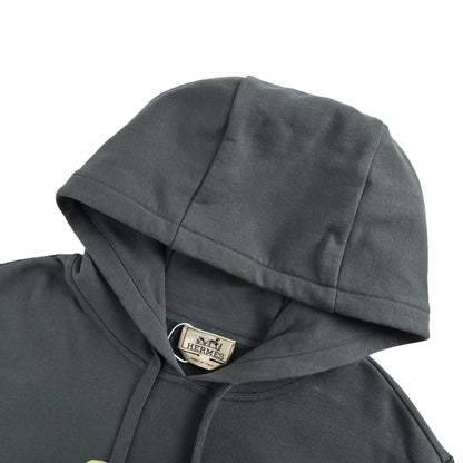 Hermes leather logo hooded sweatshirt