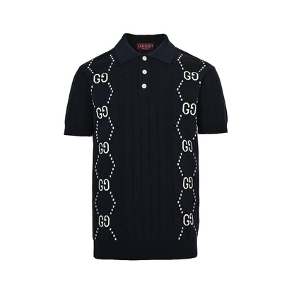 Gucci 25ss Double G jacquard cable knit Polo short sleeves