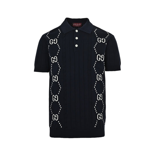 Gucci 25ss Double G jacquard cable knit Polo short sleeves