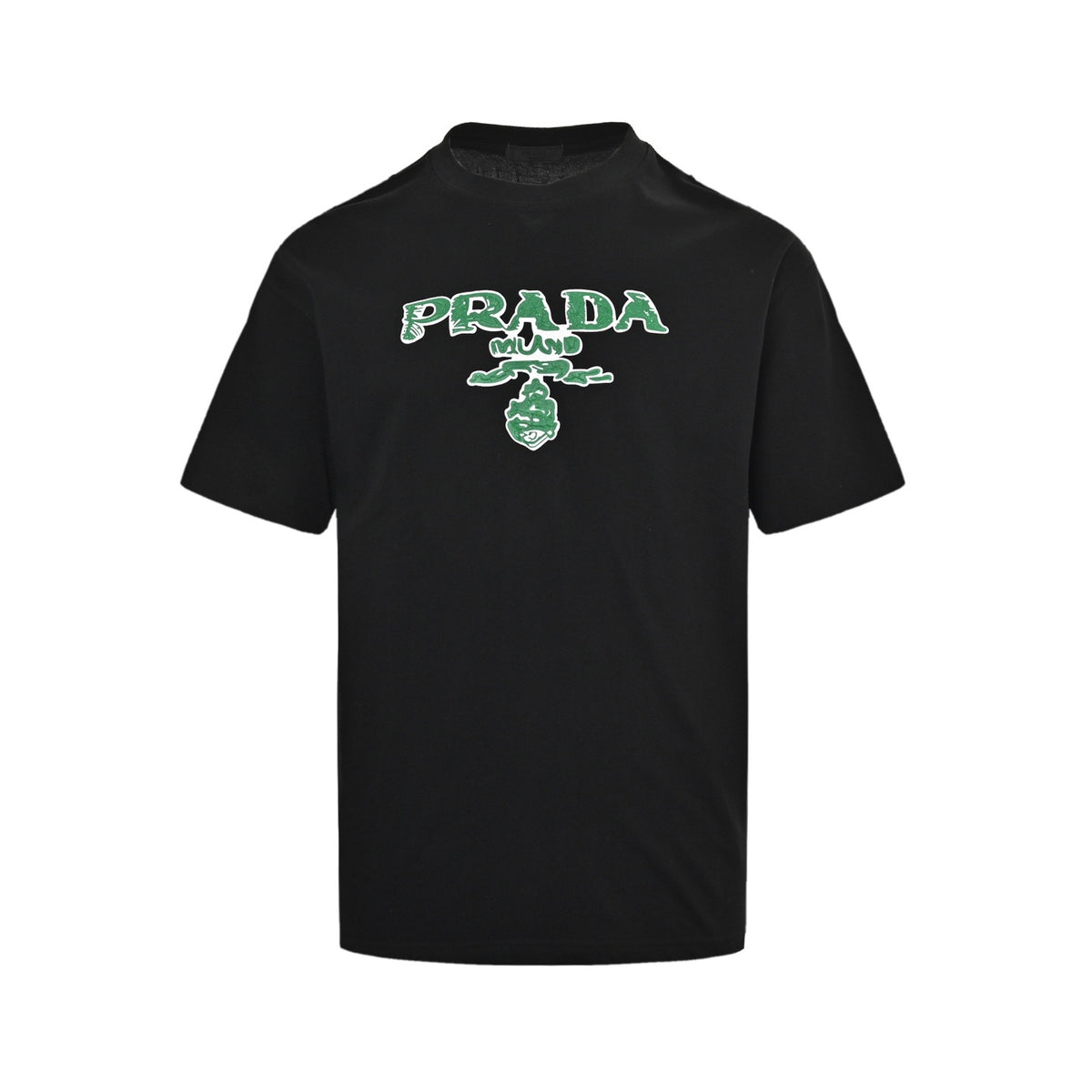 Prada 25ss green letter logo printed short sleeves