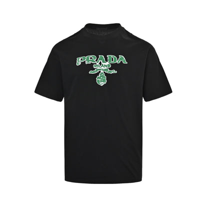 Prada 25ss green letter logo printed short sleeves