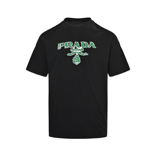 Prada 25ss green letter logo printed short sleeves
