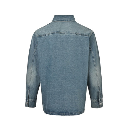 Ami Paris woven heart embroidered denim shirt