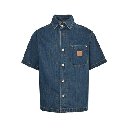 Louis Vuitton Paris catwalk style denim blue short-sleeved shirt