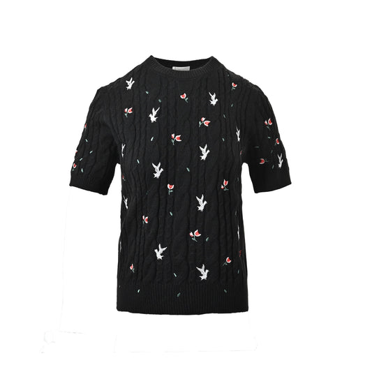 Dior floral white dove embroidery twist knit short sleeves