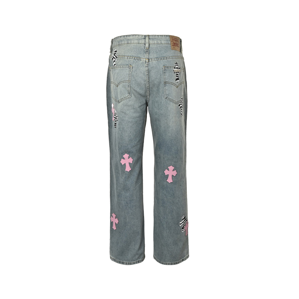 Chrome Hearts cross patch leather jeans
