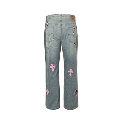 Chrome Hearts cross patch leather jeans