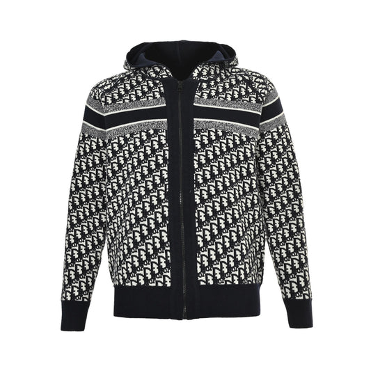 Dior 23Fw Oblique old flower jacquard knitted cashmere reversible jacket