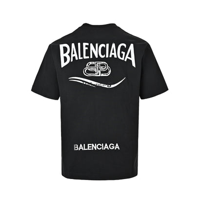Balenciaga multiple wave cola composite embroidery round neck short sleeves