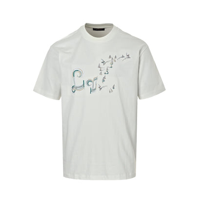 LouisVuitton/Louis Vuitton gradient color thread sailing bird embroidery short sleeves