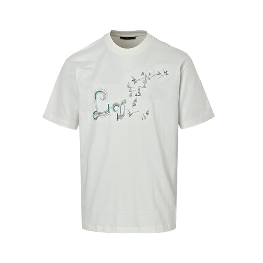 LouisVuitton/Louis Vuitton gradient color thread sailing bird embroidery short sleeves