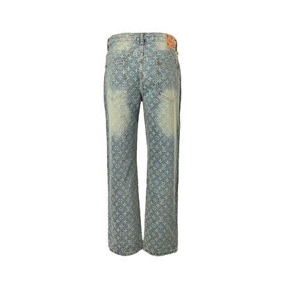 Louis Vuitton all-over printed jacquard straight washed jeans