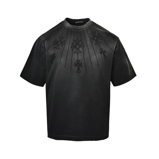 Chrome Hearts/Chrome Heart Cross Laser Destruction Washed Short Sleeves