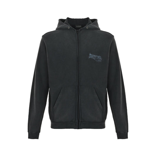 Balenciaga/Balanciaga blur printed washed zipper hooded jacket