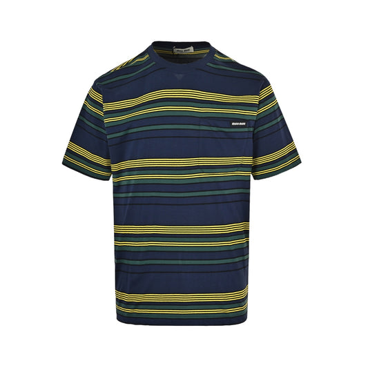 Miu Miu AUTOMNE series contrast striped knitted short-sleeves