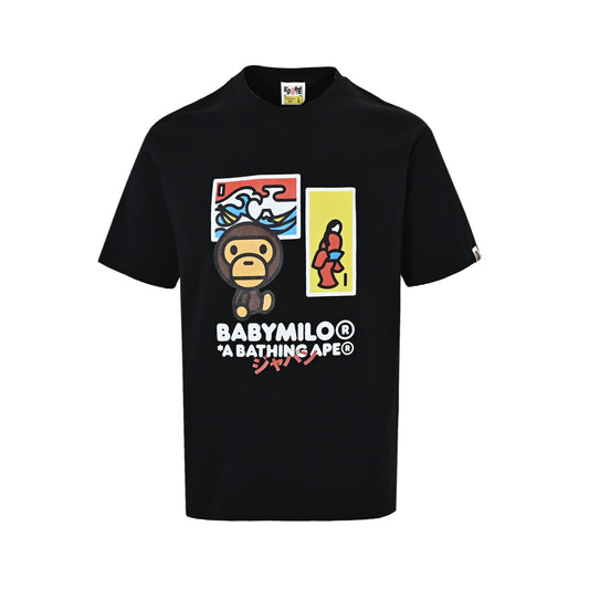 Bape 26ss cartoon monkey print short sleeves