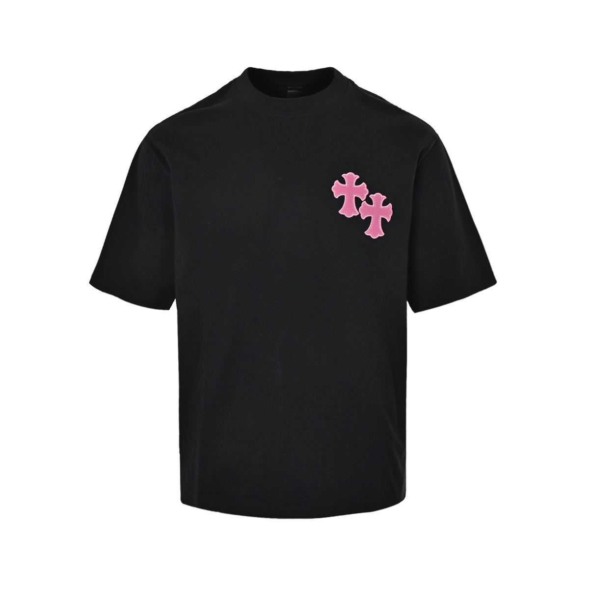 Chrome Hearts/Chrome Heart short sleeves with pink cross and horseshoe embroidery on the back